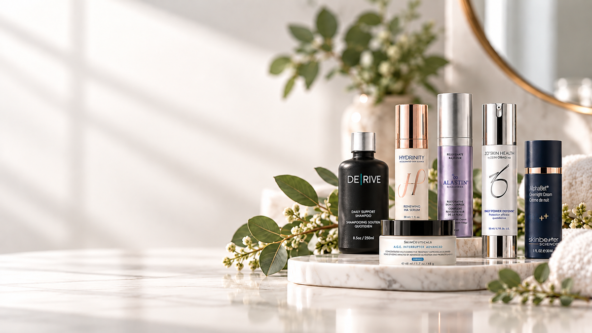 Products on stone with a clean background